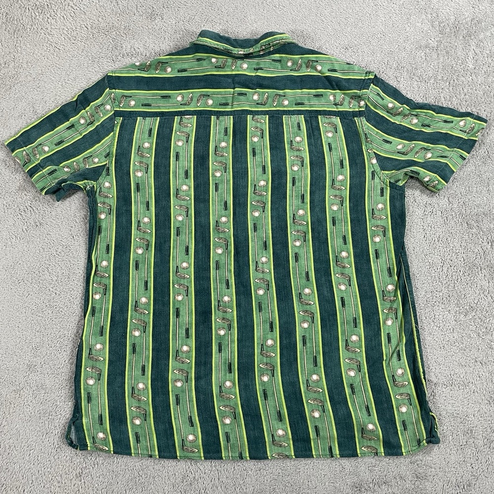 Zara Shirt Mens Medium Green Button Up Short Sleeve Viscose Golf Clubs Striped - Picture 9 of 10
